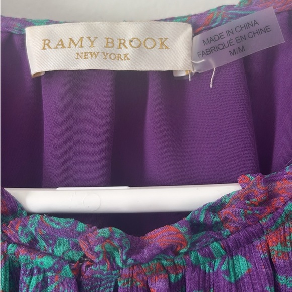Ramy Brook Printed Rosanna Dress Size Medium Boysenberry Smocked Waist Paisley - Picture 4 of 6